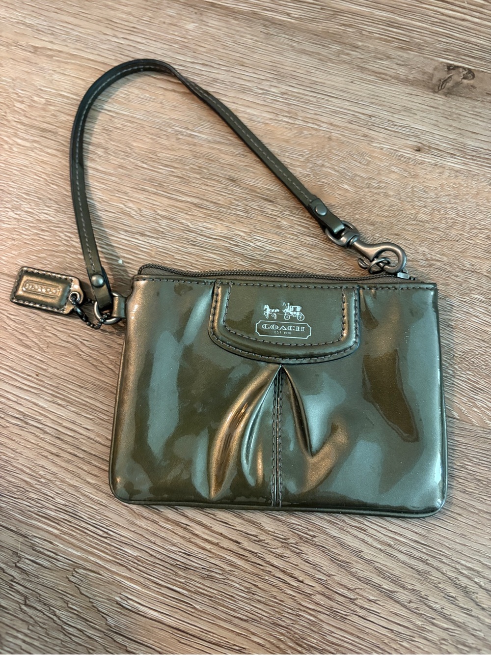 Coach Olive Green Patent Leather Wristlet